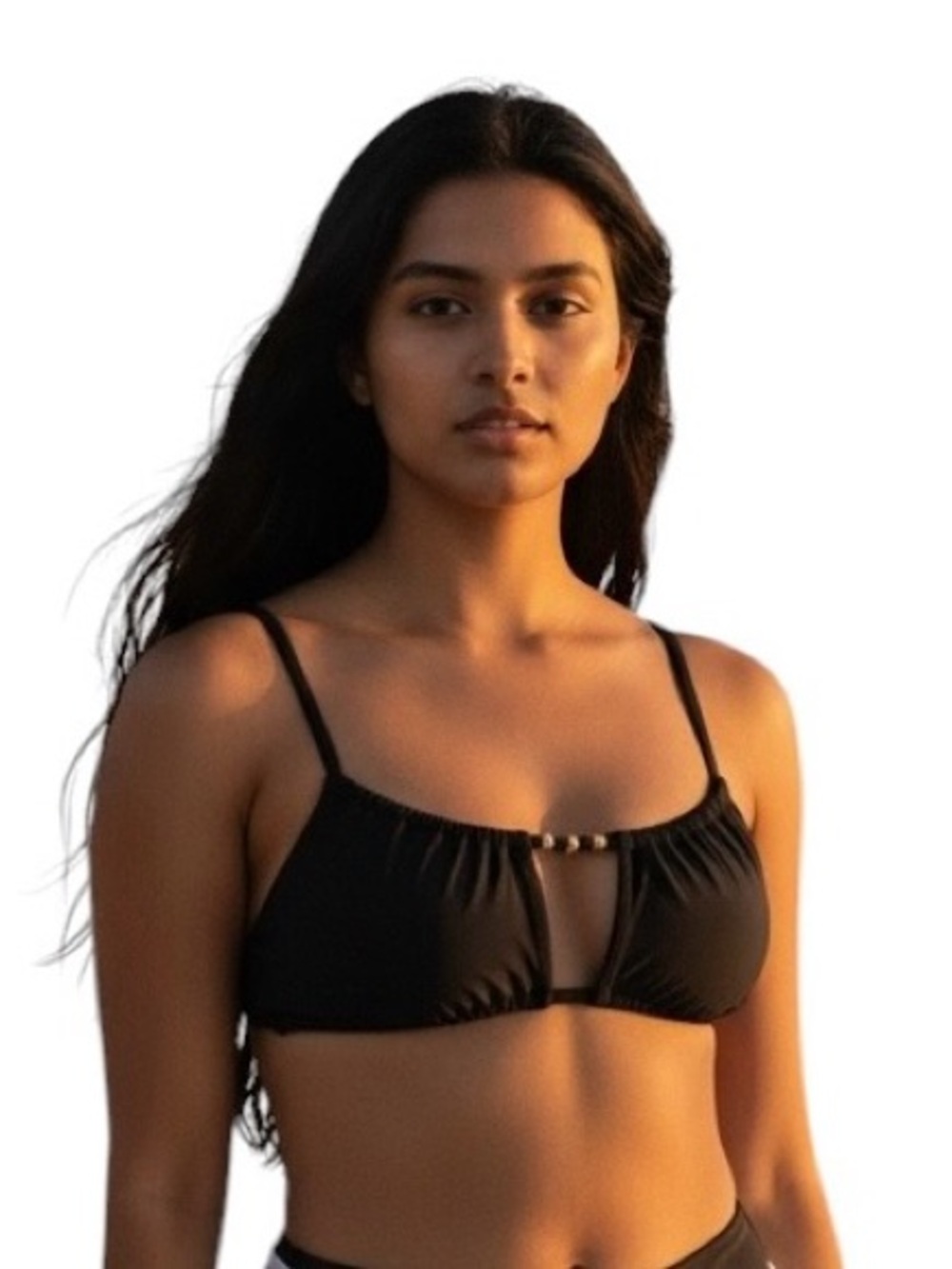 NWT Shades Shore Black Bikini Top 34D Cutout Front Adjustable Strap Swim Top